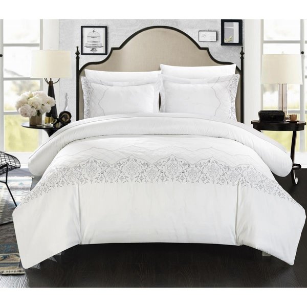 Fixturesfirst Saraphina Embroidered Bridal Collection Duvet Set with Sheets - White - King - 7 Piece FI2542080